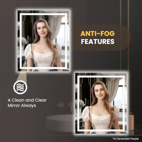 Image of LOAAO 24 inchX28 inch LED Bathroom Mirror with Lights, Anti-Fog, Dimmable, Backlit + Front Lit, Lighted Bathroom Vanity Mirror for Wall, Memory Function, Tempered Glass, Safe to Use, ETL Listed