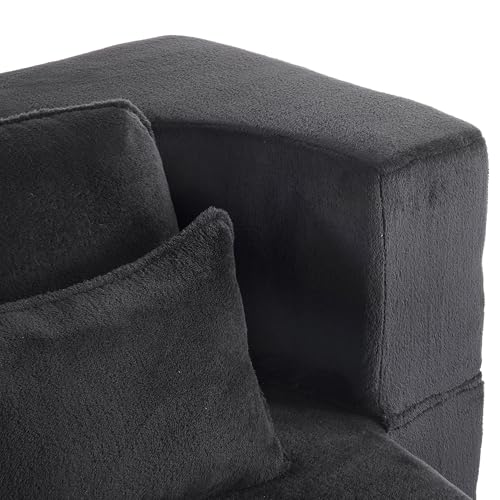 Sofá de suelo negro para salón con 4 cojines y colchón plegable 8