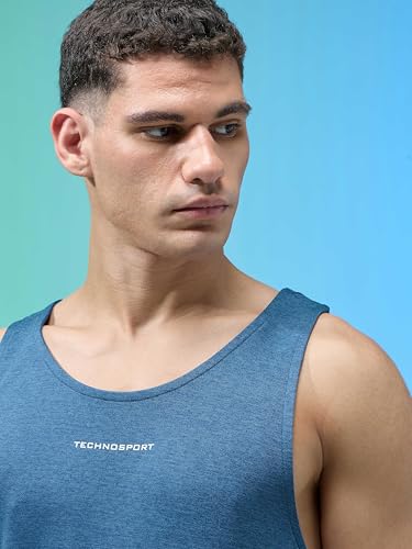 Image of TECHNOSPORT Mens Slim Fit Self Design Scoop Neck Gym Vest with Double Cool for Gym & Sports