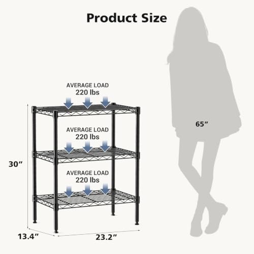 Image of DUMOS 3-Tier Metal Wire Storage Shelves, Adjustable Standing Storage Rack Shelf, Heavy Duty Steel Shelving Unit Organizers for Kitchen Bathroom Pantry Garage, 23.3 inch Wx13.4 Dx30 H, Black
