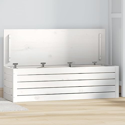 Xichuzi Caja de almacenaje Madera Maciza de Pino Blanco 109x36,5x33 cm, Baul Juguetes, Baul Almacenaje Dormitorio, Mueble Tipo Baul, Baul con Asiento, Mueble Almacenaje