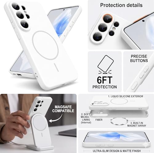Image of DIZORO Microfiber Candy Case Compatible with Samsung S26 Ultra 5G Smooth Touch Cushion Liquid Soft Silicone Gel Rubber Phone Cases Non-Slip Full Body Protective Shockproof Back Cover - White