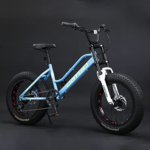 Nationalr Reeim 20 Zoll Fatbike MTB Jugendrad,ab 6 Jahre, mit Scheibenbremsen Hardtail Mountainbike 7 Gänge Kinder Jungen Mädchen Fahrrad Fat Bike Schaltung Schaltwerk Dicke Reifen, blau Cover