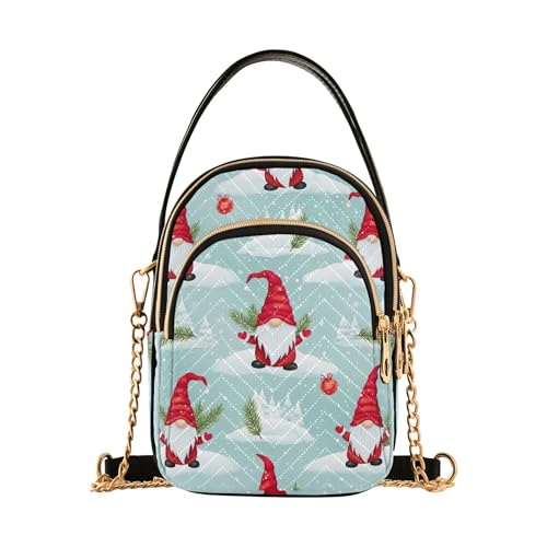 Women over Shoulder Purse Red Hats St Quilted Chain Strap Cell Phone Handbag Cute Zipper Bowler Tote Ladies Satchel, 5.9