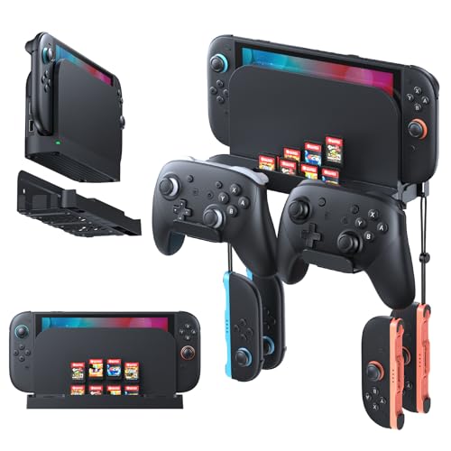 Klipdasse Support Mural Métallique pour Nintendo Switch 2/1 (Montage derrière TV) - Étagère Organisatrice Switch 2 avec 10 Fentes pour Cartes de Jeu et 4...