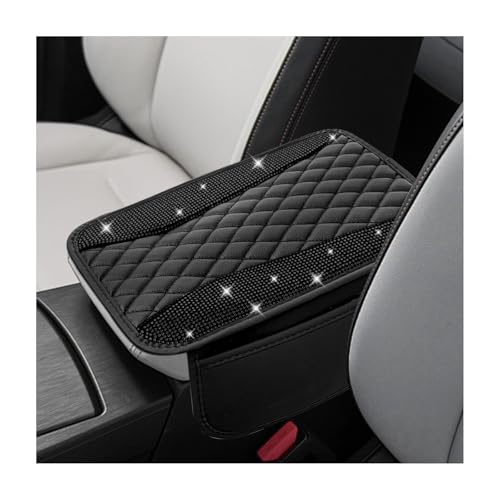 Fkewp Bling Car Console Cover with Pockets, Leather, Black
