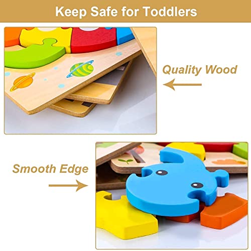 Skyfield Wooden Animal Puzzles & Vehicle Puzzles Gifts Toys For Baby Boys Girls 1 2 3 Years Old, Color& Shape Educational Montessori Toys For Toddler 1-3, Great Christmas Gift & Birthday Gift #TOP3