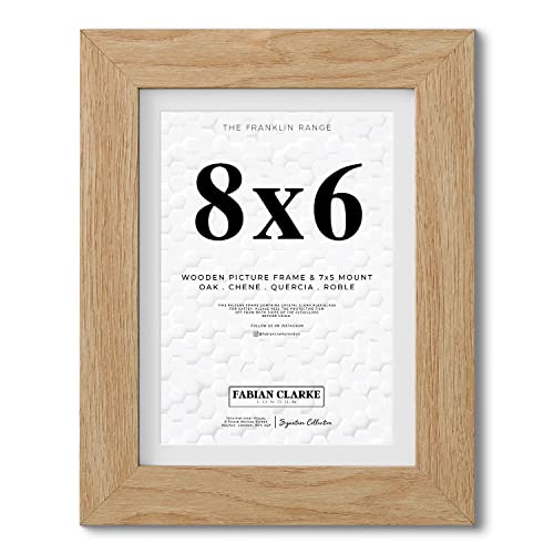 Fabian Clarke London® 8x6 Modern Oak Wooden Picture Photo Frame with White Mount to Hang Portrait or Landscape