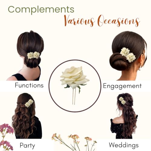 Image of Hair Flare Artificial Plastic & Metal Rose Flower with An Abundance of Petals Design Hairpin /Hair Clip /Judabun | Bridal Hair Accessories, Wedding, Festival for Women & Girls - 2700, Set of 2