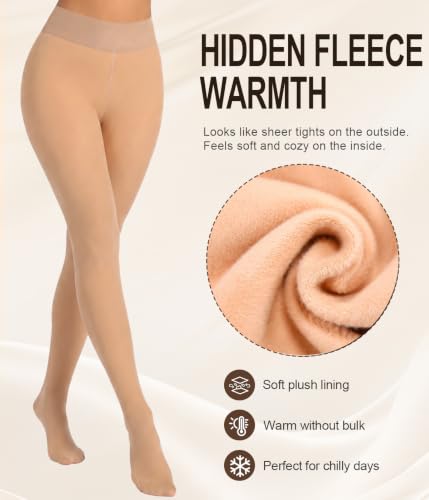 Image of MERYLURE Fleece Lined Tights Women Fake Translucent Warm Pantyhose | Thick Thermal Sheer Leggings for All Skin Tone