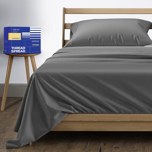 Image of THREAD SPREAD Twin Size Bed Sheets Set, Luxury 1000 Series 100% Egyptian Cotton Sheets Twin Size (3 PC, Dark Grey), Silky Soft, Cooling, Sateen Weave, 16 inch Deep Pocket Hotel Quality Sheet Set