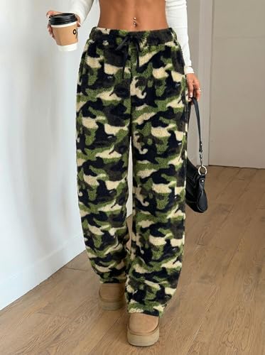 Image of ZAFUL Women's Fuzzy Plush Pajama Pants Wide Leg Pj Bottoms Lounge Pants | Soft Fluffy Sleep Pants Drawstring Elastic Waist Teddy Pjs for Women No Pockets