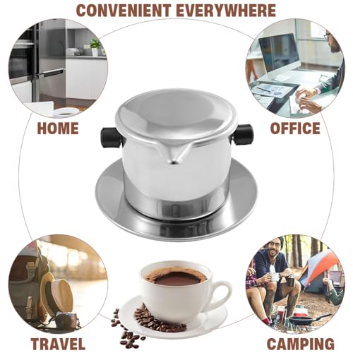 Image of Supvox Drip Coffee Pod, Stainless Steel Phin with Ears & Base, Classic Drip Coffee Pot for Vietnamese Iced Coffee, Detachable Filter Press, Travel Drip Coffee Maker Pot