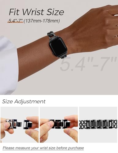 Image of JR.DM Black Watch Bands for Women Compatible with Apple Watch 46mm 42mm(S3 /2 /1) 44mm 45mm 49mm Adjustable Metal Single Chain Bracelet for iWatch Series 11 /10 /9 /8 /7 /6 /5 /4 SE 3 /2 /1 Ultra (No Case)