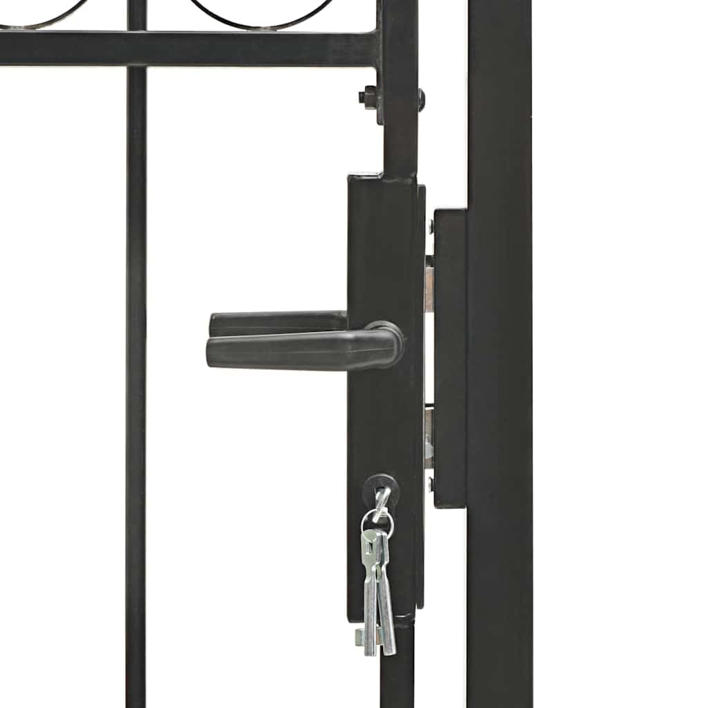 Refined Zauntor mit gewölbter Spitze Gartentor Metalltor Hoftor Hoftür Tor Zaun Pforte Gartenpforte Zauntür Gartentür Stahl 100 x 125 cm Schwarz