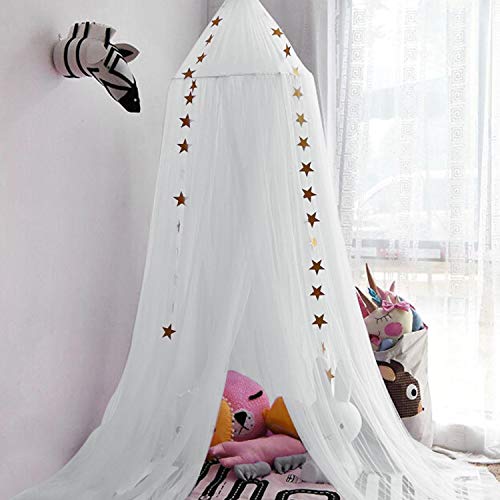 Image of Jolitac Princess Bed Canopy for Girls Room Decor Round Lace Mosquito Net Play Tent Reading Nook Canopies Yarn Girl Dome Netting Castle (White)