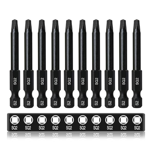 CYLBAQ Lot de 10 embouts de tournevis à tête carrée SQ2 de 60 mm en acier S2 de qualité supérieure avec tige hexagonale magnétique de sécurité pour perceuses électriques et visseuses à percussion