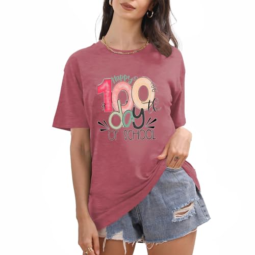Image of 100th Day of School Shirt for Women Teacher Graphic T-Shirt Funny Teach Short Sleeve Tee Tops