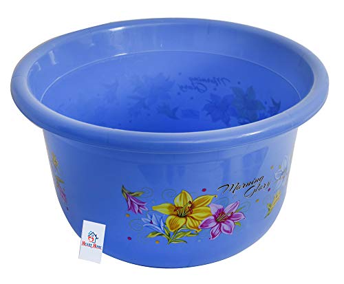 Image of Heart Home Flower Print 2 Pieces Unbreakable Plastic Multipurpose Bath Tub /Washing Tub 25 LTR (Blue & White)-HEART10600