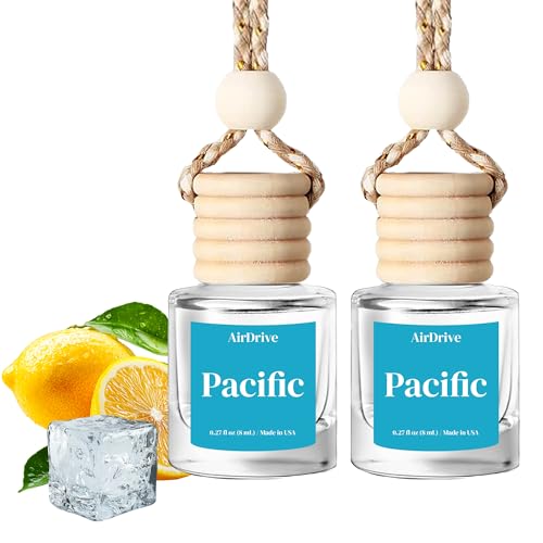 Car Air Freshener Pacific 2 Pack - Ocean Breeze, Cool Ice And Citrus Car Diffuser, Long-Lasting Hanging Oil Diffuser with Wooden Cap, Non-Toxic Car Accessories, Made in USA