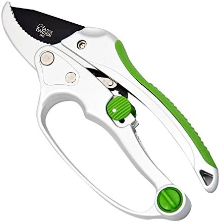Cate's Garden Ratchet Pruning Shears 8” Easy Action Anvil-Type Pruners Designed for Effortless Trimming of Hedges and Tree Limbs - Heavy Duty SK5 High Carbon Blades for Long-Lasting Durability