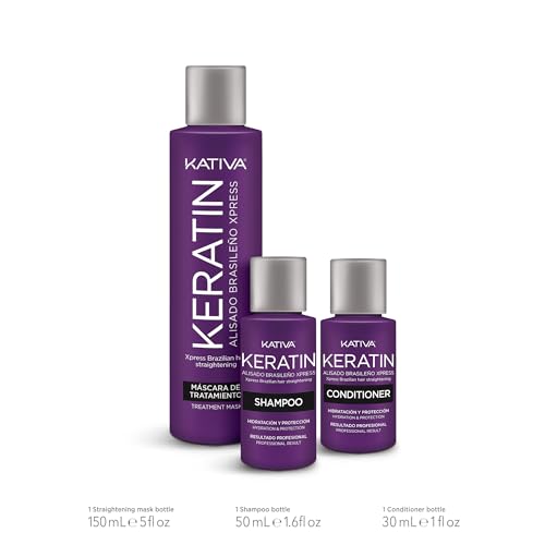 Kativa Brazilian Keratin Express Straightening Kit, Formaldehyde Free At-Home Hair Straightening System for Intensive Frizz Reduction and Sleek Results, Vegan, Up to 12 Weeks