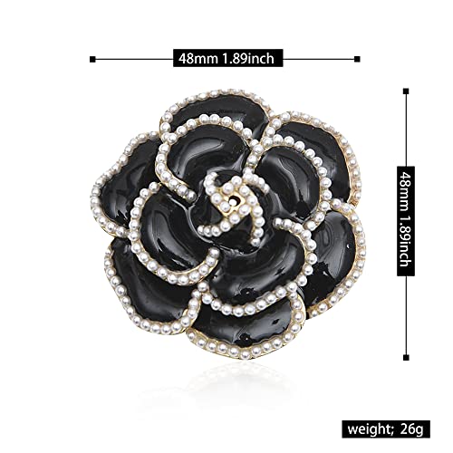 Image of Women Camellia Flower Pearl Enamel Brooch Pins for Ladies Jewelry Fashion