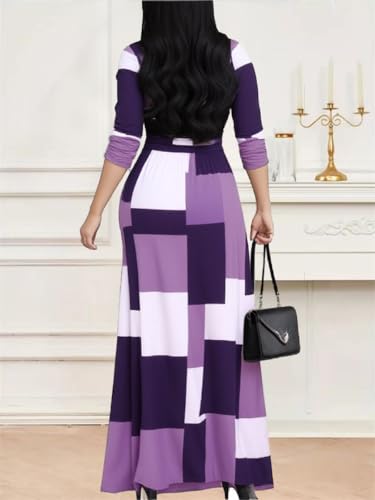 Image of CaniBtr Maxi Dresses for Women Plus Size 3 /4 Sleeve Long Dress with Belt | Versatile plus-size maxi dress,wrap v-neck + waist tie craft soft glamorous looks easily for everyday casual outings
