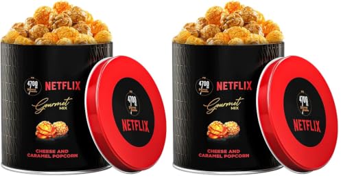 Image of 4700BC x Netflix, Gourmet, Cheese & Caramel Popcorn, Tin, 75g (Pack of 2)
