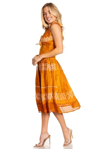 Image of Sakkas Alba Women's Off The Shoulder Smock Ruffle Midi Dress Tie Dye & Embroidery