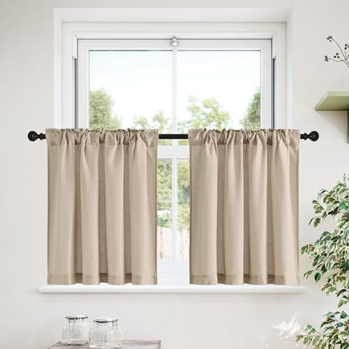 NICETOWN Farmhouse Kitchen Curtain Set - 30 Inch Length, Small Bathroom, Coastal Rustic Style, 42x30, Angora, 1 Pair Angora 42"W x 30"L (Pack of 2)