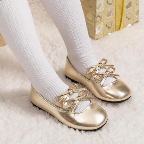 Image of Toddler Girls Mary Jane Dress Shoes Little Kids Ballet Flats Bowkont Flower Wedding Party School Princess Shoes