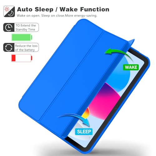 Image of ToaPoia Case for iPad (A16) 11 Inch 2025 /iPad 10th Generation 10.9 Inch 2022, Slim Trifold Stand Protective Cover with Pencil Holder and Soft TPU Back,Support Auto Sleep /Wake (Medium Blue)
