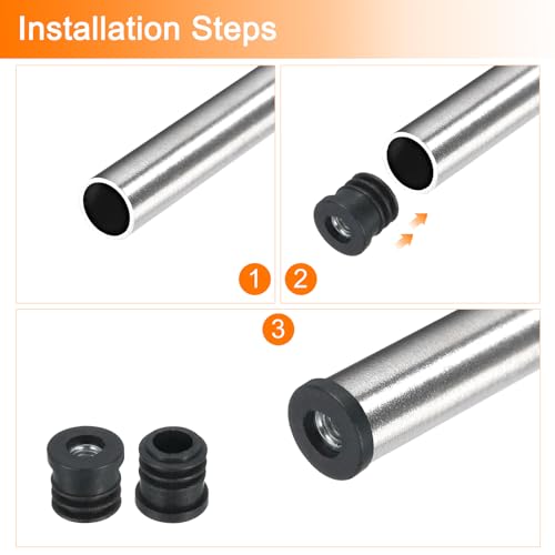 Image of uxcell 6Pcs Inserts for Round Tubes with M6 Thread, for 16mm /0.63 inch OD Round Tube, Round Black Plastic Plug Caster Insert Chair End Caps Furniture Leg Plug