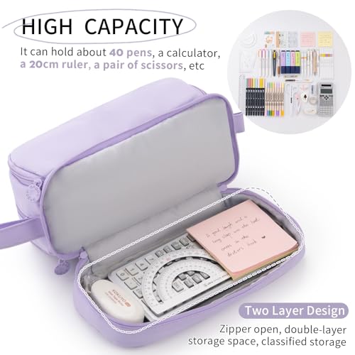 CICIMELON Large Capacity Pen Pencil Case with 4 Compartments, Multi-Slot Pencil Pouch Bag Aesthetic School Supplies Organizer for Teen Girls, Women, Adults (Purple)