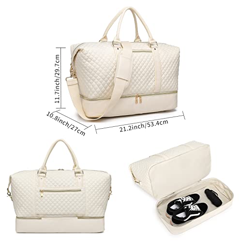 Travel Duffel Bags For Women,Weekender Overnight Bag With Shoe Pouch Large Carry On Bag Travel Tote Duffel Bag For Women (Beige) #TOP1