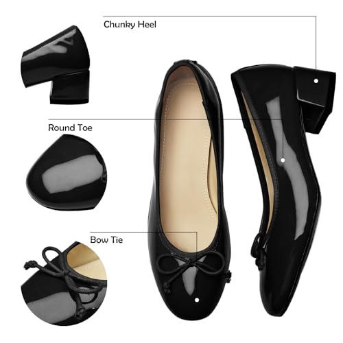 Mary Jane Shoes Women Leather Round Toe Chunky Mid Heel Pumps Ballet Shoes with Bow Tie Closed Toe Comfort Work Casual Ballerina Shoes2