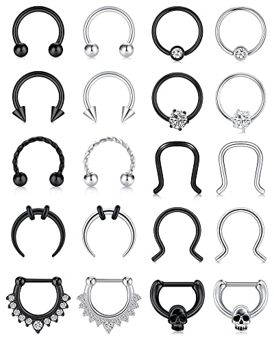 Mayhoop 16G 20Pcs Surgical Steel Nose Rings Septum Rings Captive Bead Rings Horseshoe Piercing Jewelry Cartilage Helix Daith Tragus Earring Hoop Lip Hinged Seamless Nose Hoop Ring for Women Men