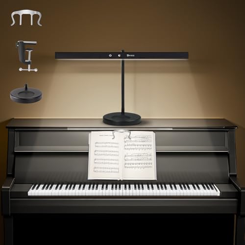 DUDUDU 17' Dimmable LED Piano Light, 2-in-1 Clamp Base Piano Lamp with Metal Music Book Clip & Flexible Gooseneck, 3 Colors Modes, Adjustable Height & Direction for Grand/Upright/Digital Pianos Black