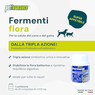 PETFORMANCE Fermentiflora – Probiotico, Prebiotico e Postbiotico per Cani e Gatti - Fermenti Lattici con Funzione Digestiva per la Flora Intestinale - 30 Compresse Appetibili