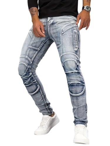 LONGBIDA Men's Motorcycle Jeans - Slim Fit Stretch Streetwear Moto Jeans, Anti-Tear Skinny Designer Pants for Bikers2