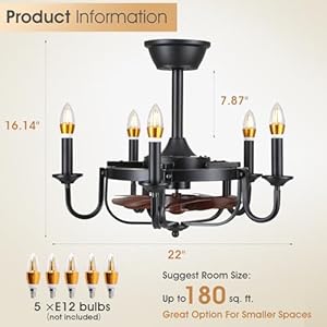 Ceiling Fan with Lights and Remote,22" Small Chandelier Ceiling Fans with Lights,Industrial Caged Ceiling Fan Light for Dining Room Kitchen,Black Ceiling Fan with Lights and Remote22 Small Chandelier Ceiling Fans with LightsIndustrial Caged Ceiling Fan Light for Dining Room KitchenBlack