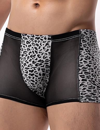 Men's Sexy Boxer Briefs Soft Cheeky Bikini Bulge Pouch Panties Leopard Print Trunks Underwear Shorts Pants3