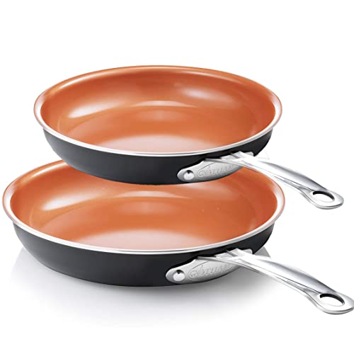 Gotham Steel Frying Pan Set, 2 Piece Nonstick Ceramic Copper Fry Pans Set, 8.5â€ & 9.5â€ Non Stick Skillet, PFOA Free, Dishwasher Safe Cool Touch Handle