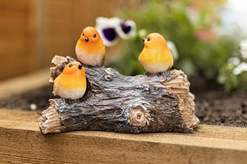 garden mile Robins on a Log Solar Light for Garden Outdoor Decorative Lighting Outdoor Solar Lights Light Up Bird Ornament Decking Patio Pond Decoration Solar Powered Resin Garden Pre-Lit Décor