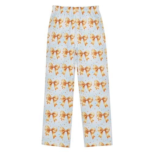 Bows Long Pajama Pants Elastic Waist PJ Bottoms with Pockets S A1132542
