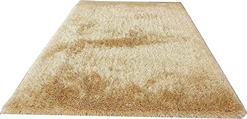Image of AROMICK Modern Polyester Anti Slip Shaggy Fluffy Rug and Carpet for Living Room, Bedroom & Dining Room (4 x 6 Feet, Gold)