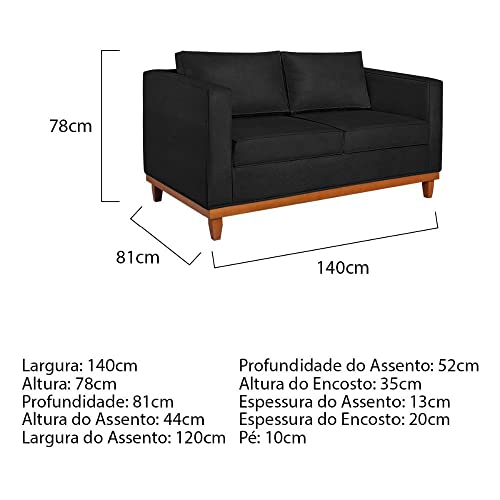 Sofá 2 Lugares 140cm Suede Esper Maranata Estofados Preto