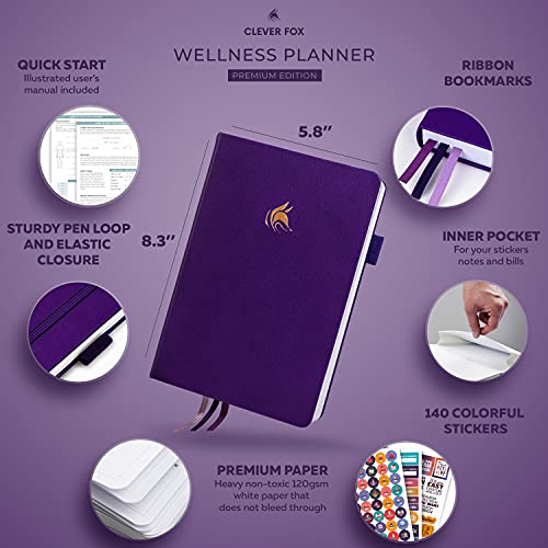 Clever Fox Wellness Planner - Weekly & Daily Health And Wellness Log, Food Journal & Meal Planner Diary For Calorie Counting, Notebook For Medical Condition Tracking, A5-Sized - Purple #TOP1