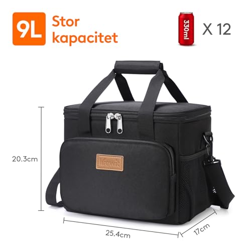 Lifewit Medium Lunch Bag Insulated Lunch Box Soft Cooler Cooling Tote for Adult Men Women, Black 12-Can (9L) #2